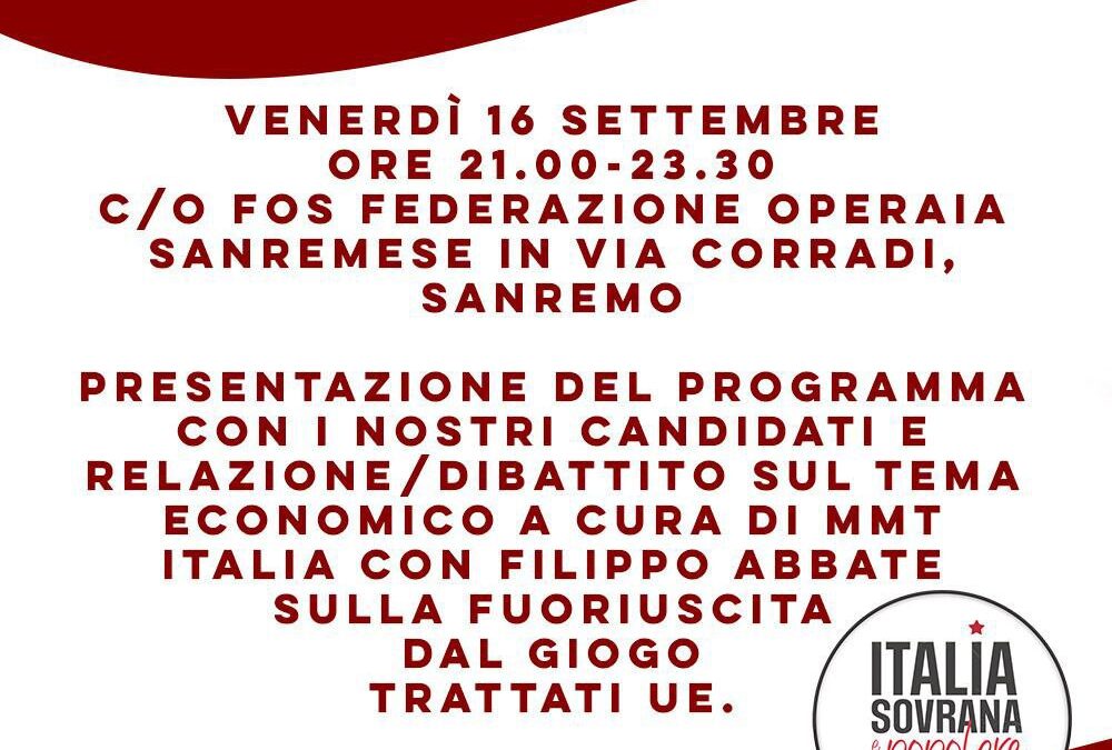 16 Settembre – Filippo Abbate di MMT Italia a Sanremo